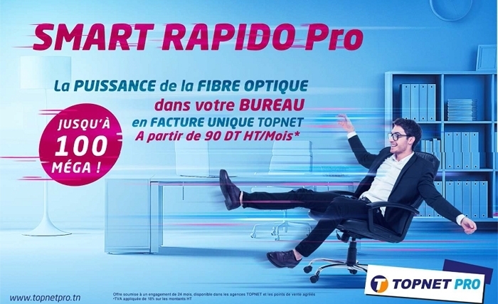 Topnet lance le Smart Rapido PRO: Le très haut débit jusqu’à 100 Méga pour les professionnels en facture unique Topnet 